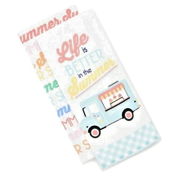 Life is Better in the Summer Kitchen Hand Towel Set 2-Piece Ice Cream Truck NWT - Picture 1 of 3